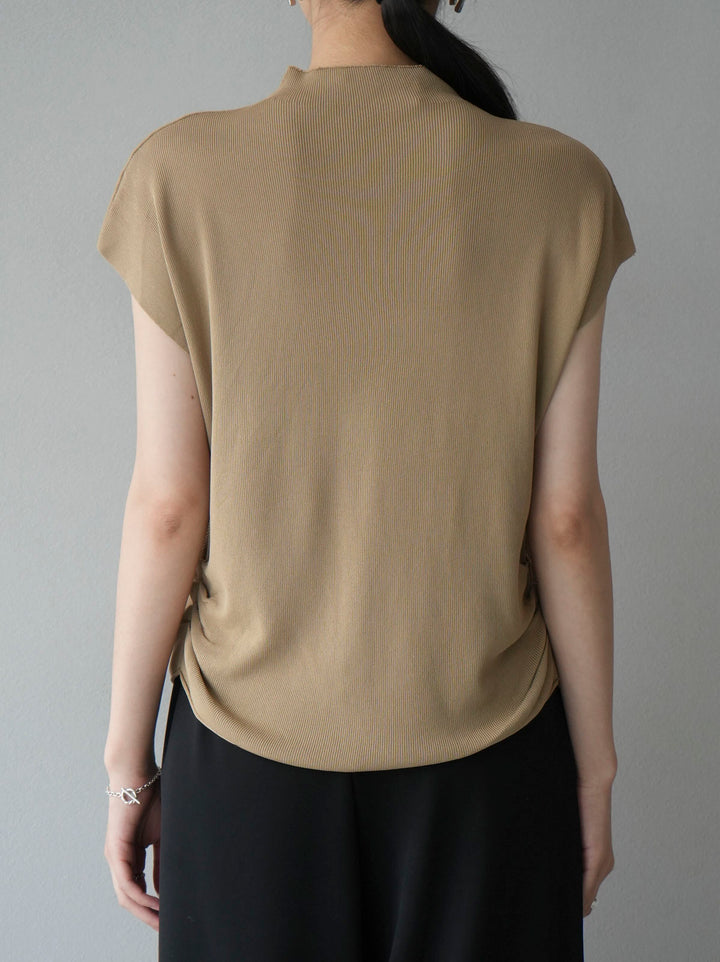 [Pre-order] Petite Neck Side Shirring Summer Knit Top/Beige