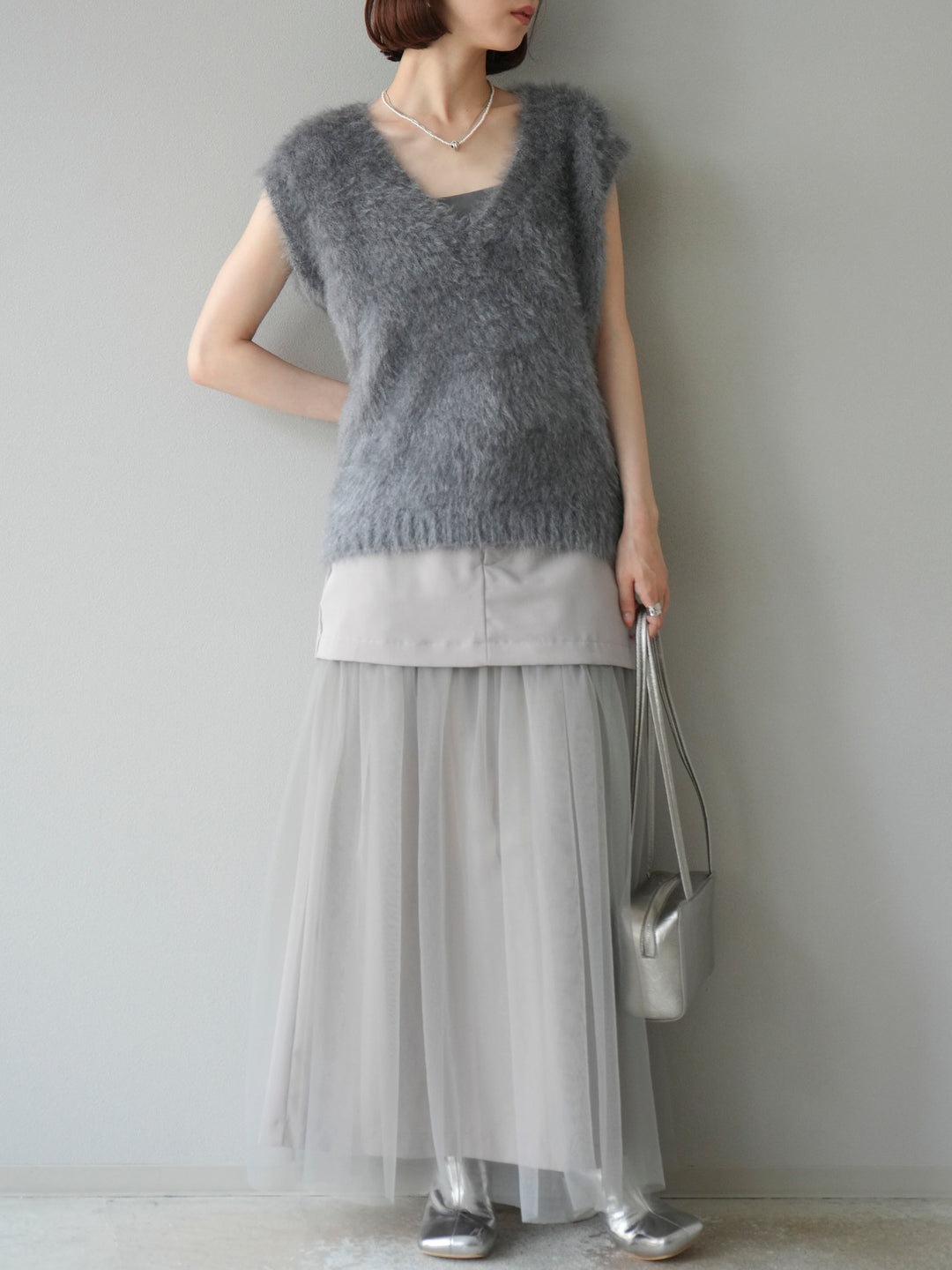 [予約]エステル切替チュールスカート/ベージュ