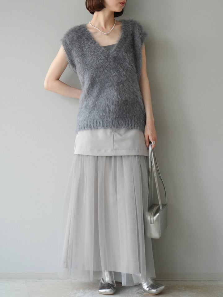 [予約]エステル切替チュールスカート/ベージュ