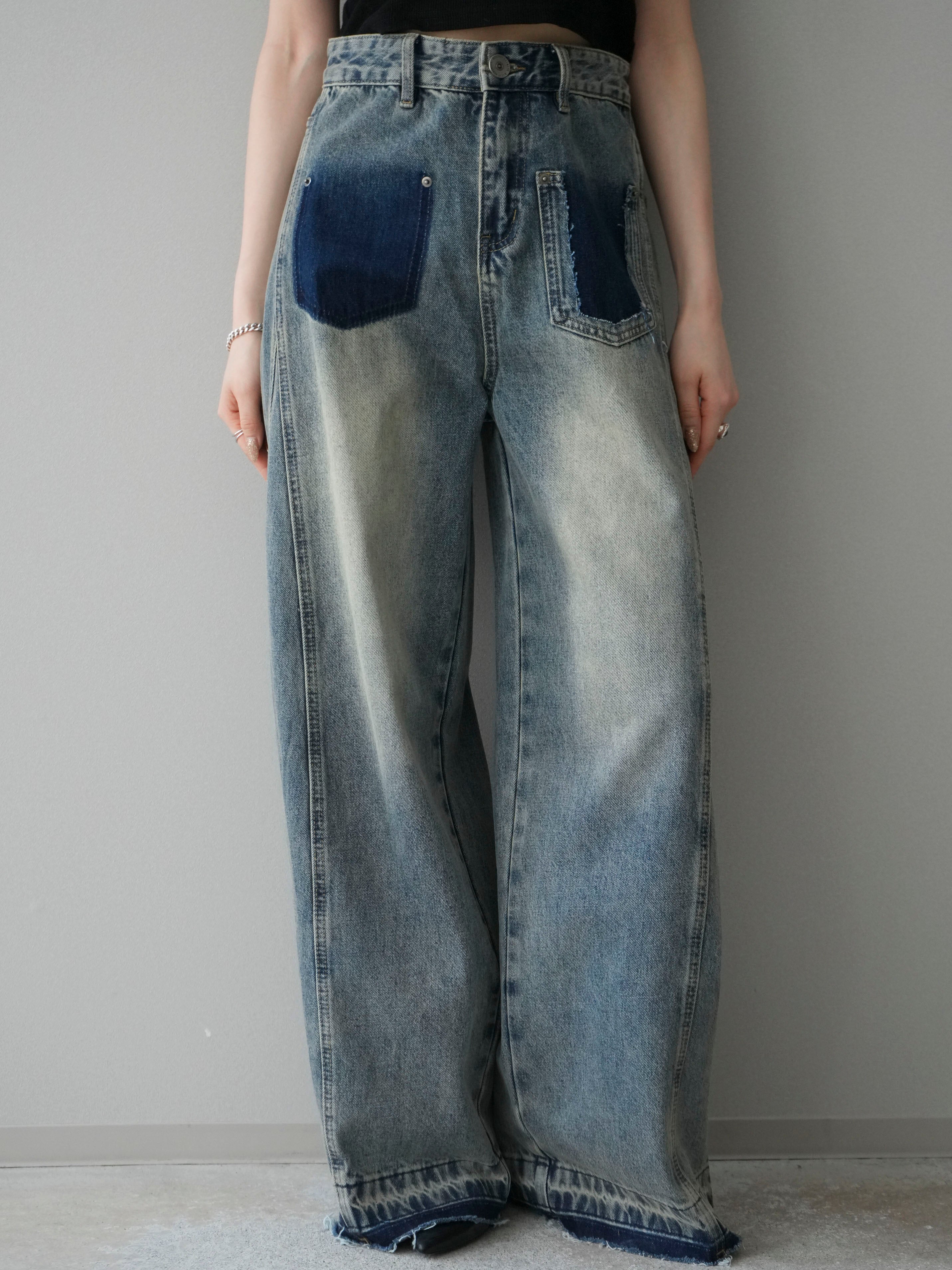 予約]染めデザインポケットデニムパンツ/blue – Lumier