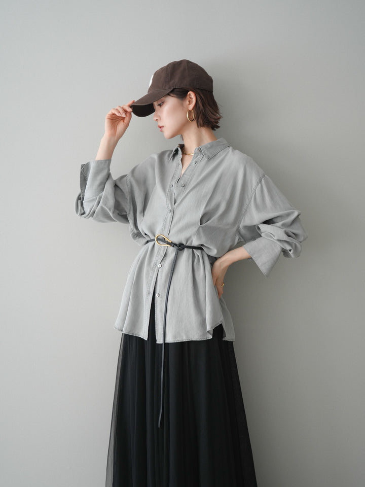 [SET]テンセルデニムタックシャツ+チュールボリュームスカート(2set)