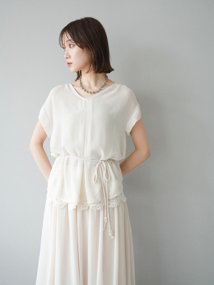 [SET]シフォンブラウス＆レースデザインフレアスカートSET UP(2set)