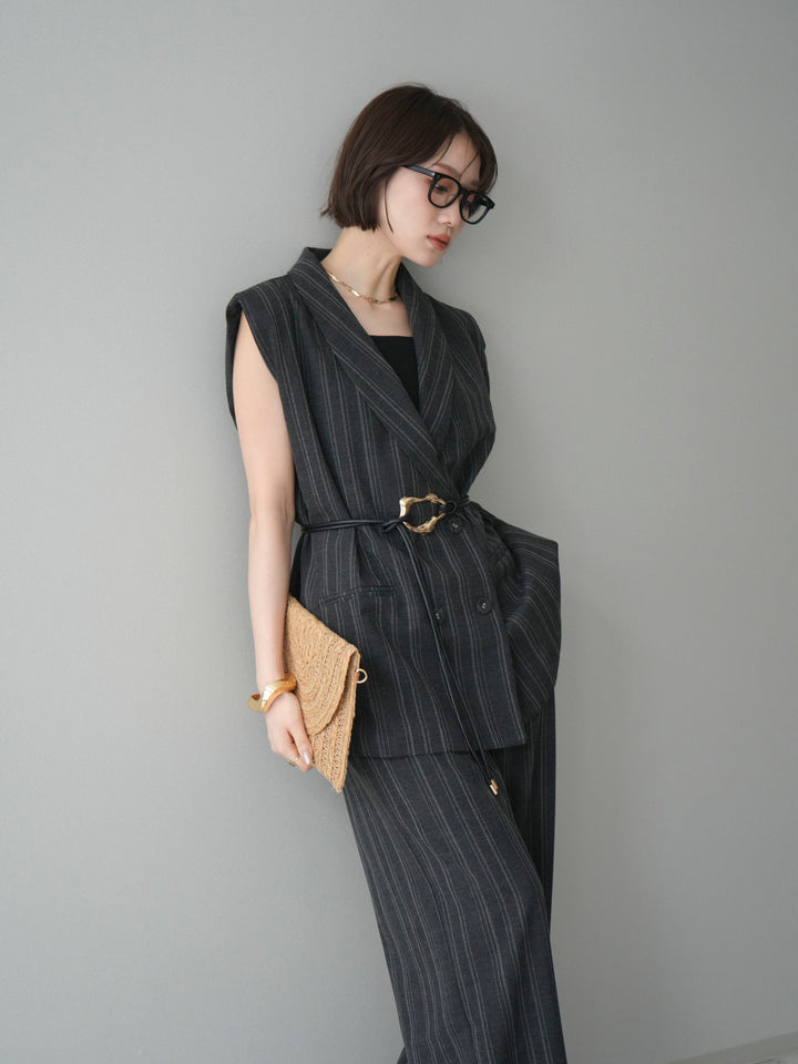 [SET]モチーフベルト付ストライプジレ＆パンツSETUP+選べるアクセセット(2set)