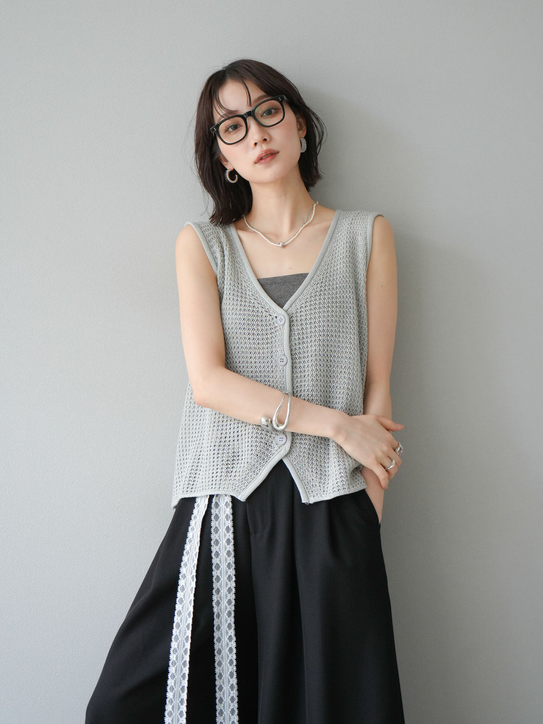 【預購】華夫格針織背心/灰色