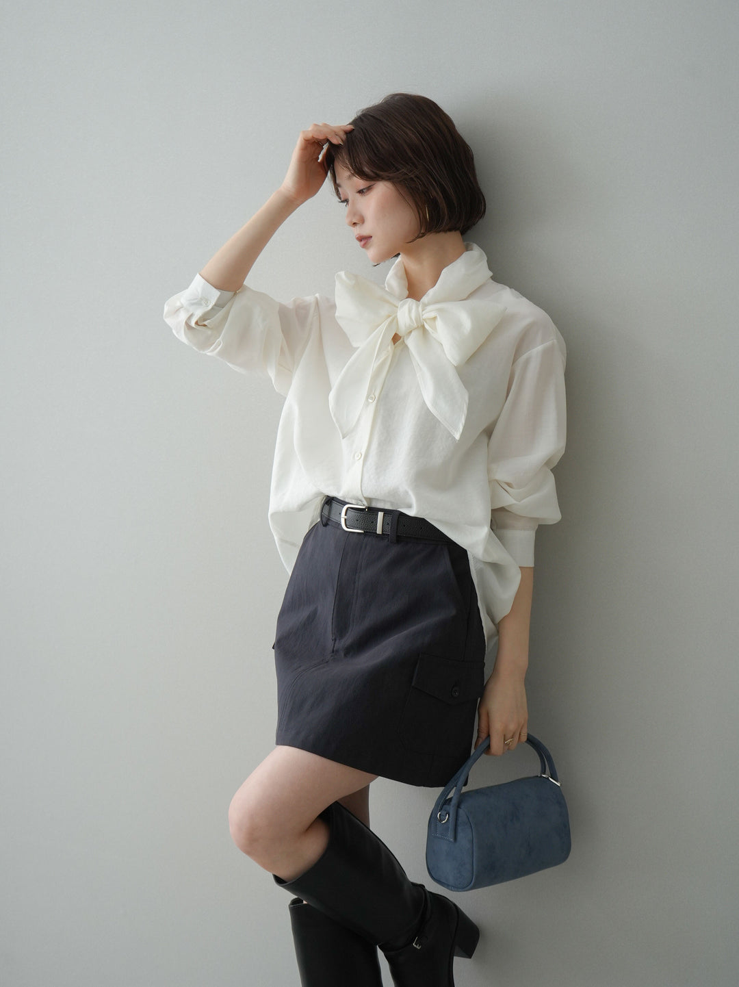 [SET]シアーボウタイブラウス+シアーボウタイブラウス(2set)