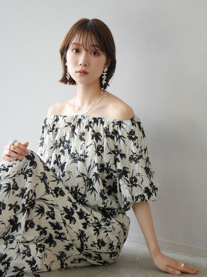 [Pre-order] Washer waist design flower pattern skirt/off-white