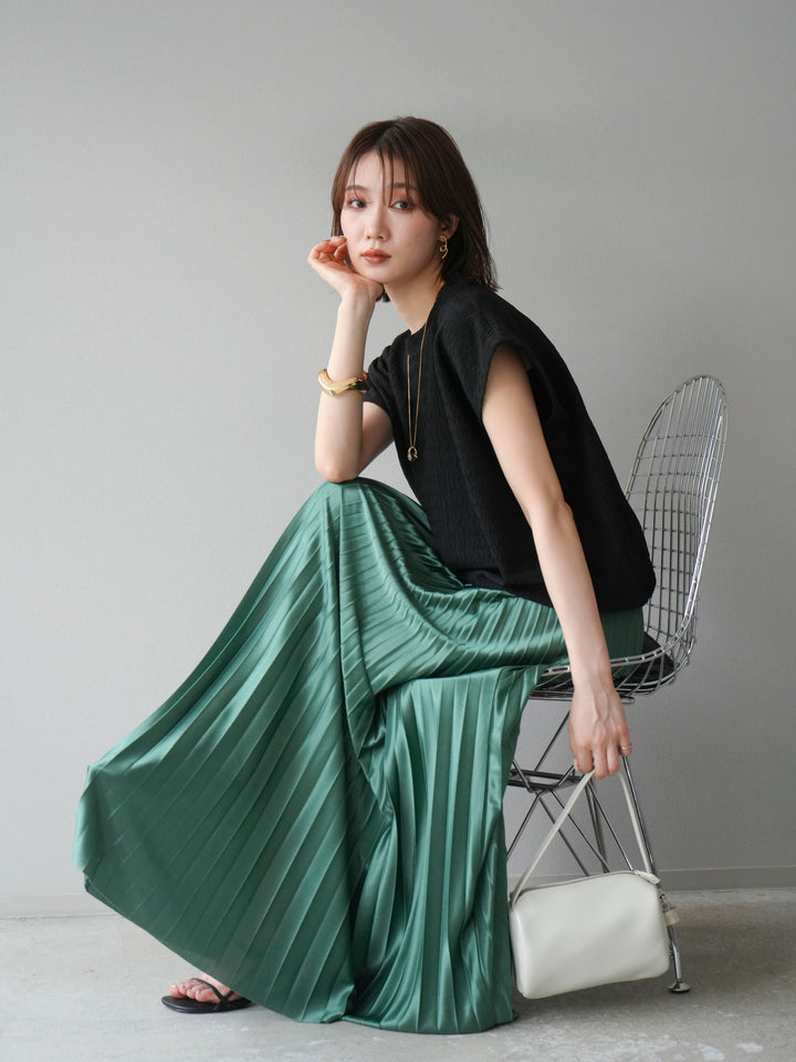 【預購】抽繩下擺提花套頭衫/黑色