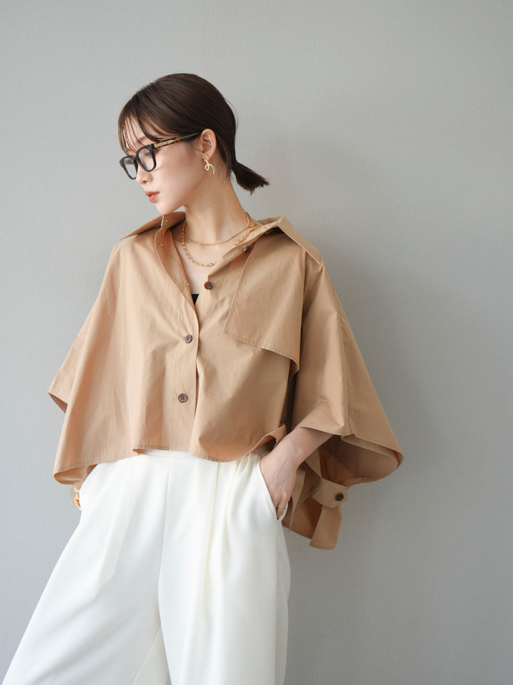 [SET]ポンチョショートシャツ+リネンライクイージーワイドパンツ(2set)