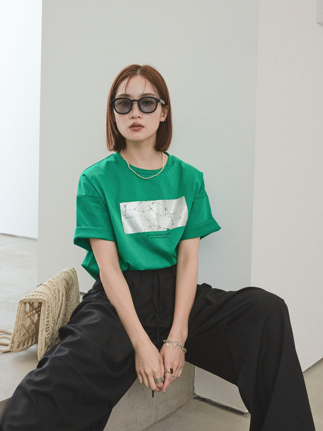 [予約]箔プリントドライタッチコットンTEE /グリーン