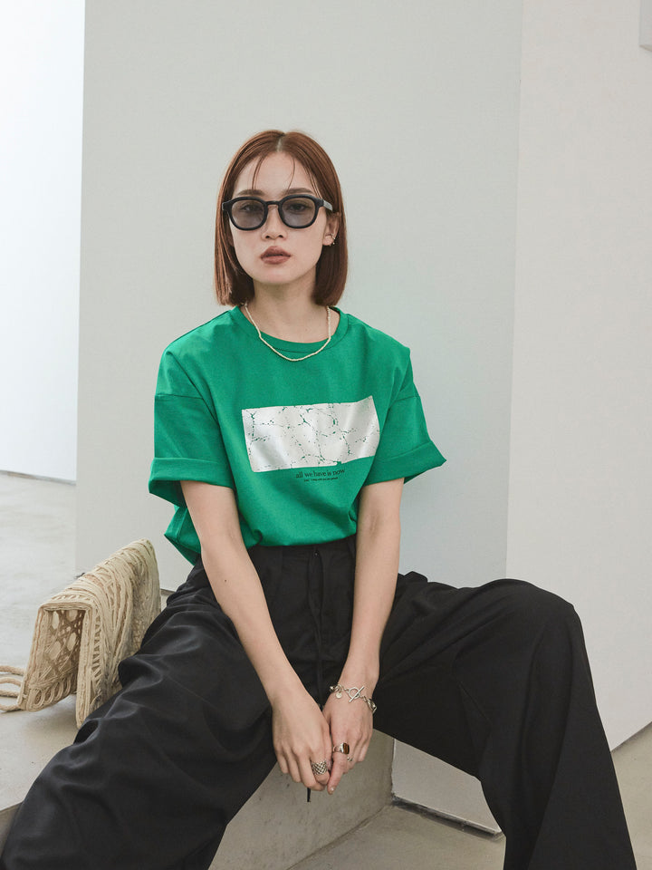 [予約]箔プリントドライタッチコットンTEE /グリーン