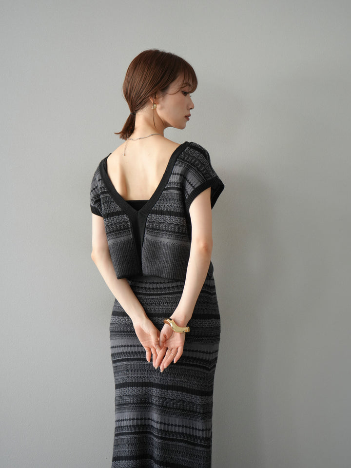 [予約]ガーター編み2WAYニットベスト/グレー×ブラック