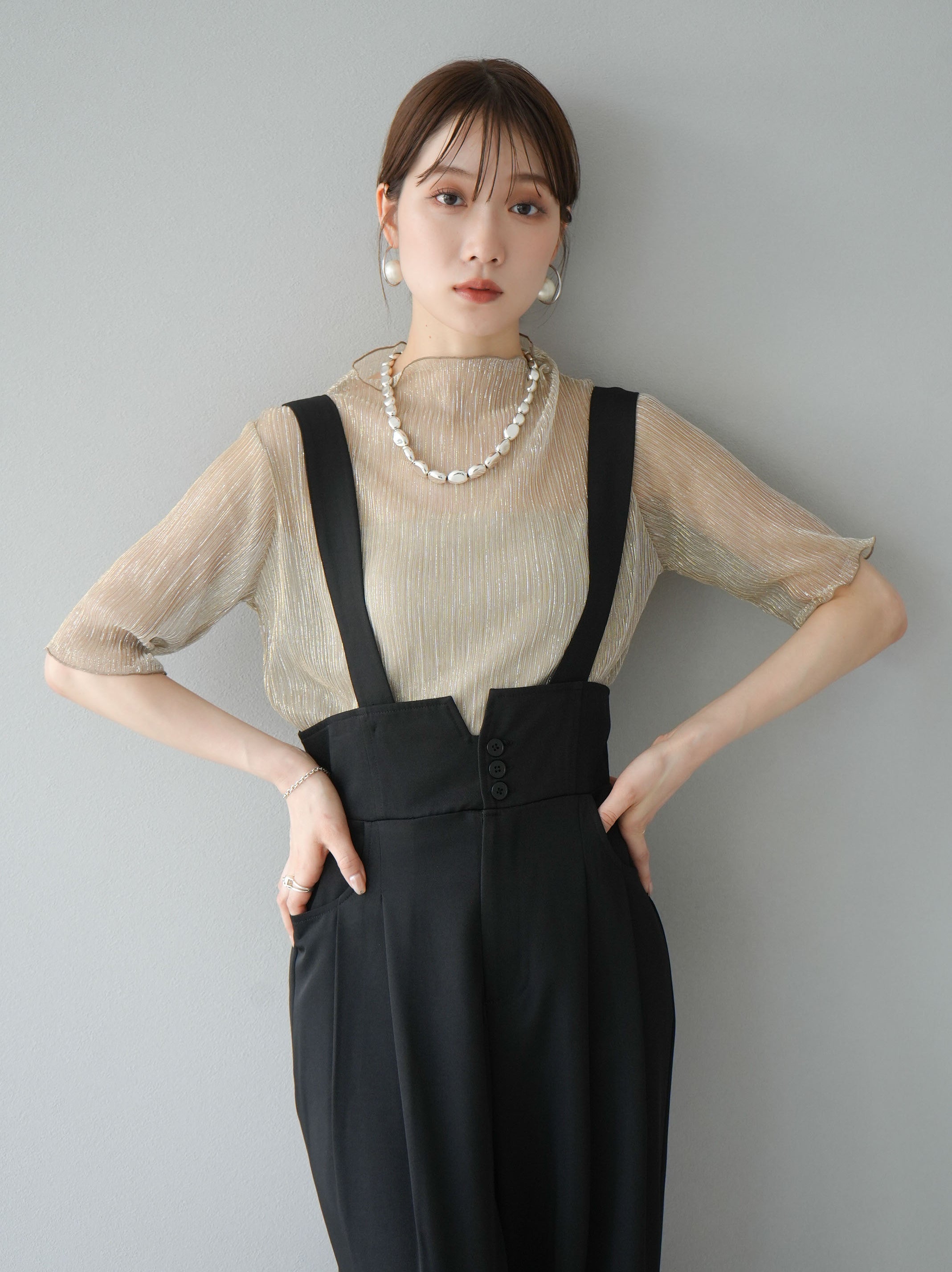 【新品未使用】mame kurogouchi ラメシアートップス　ベージュ　1 mame kurogouchi ラメジャージートップ ベージュ