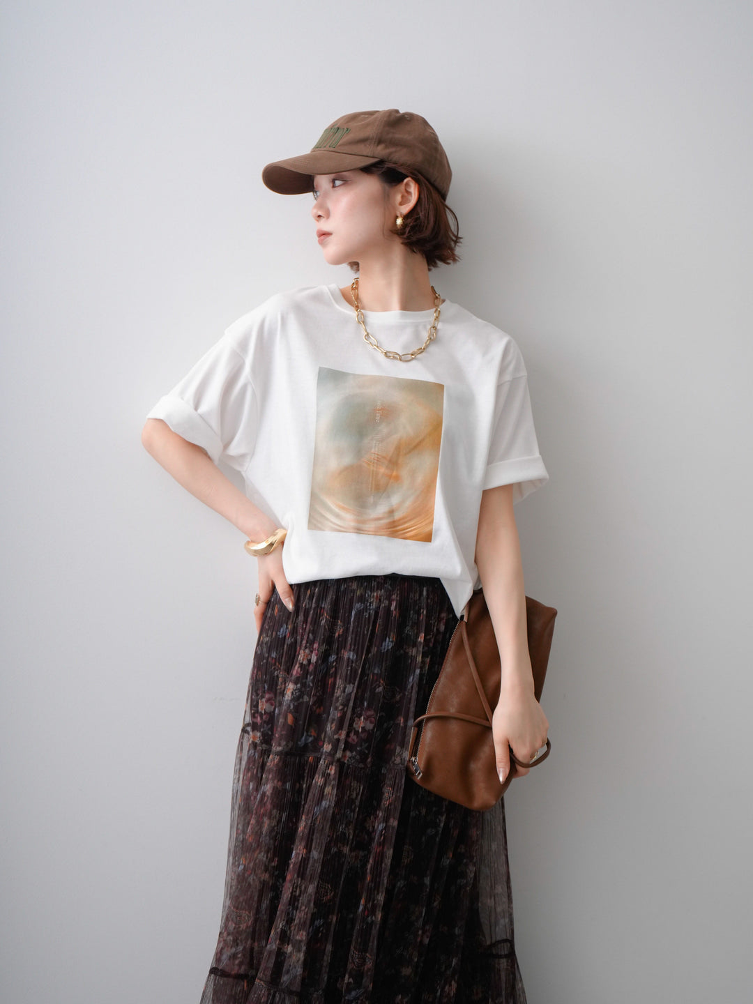 [SET]ニュアンスフォトTEE+フラワーチュールギャザースカート(2set)