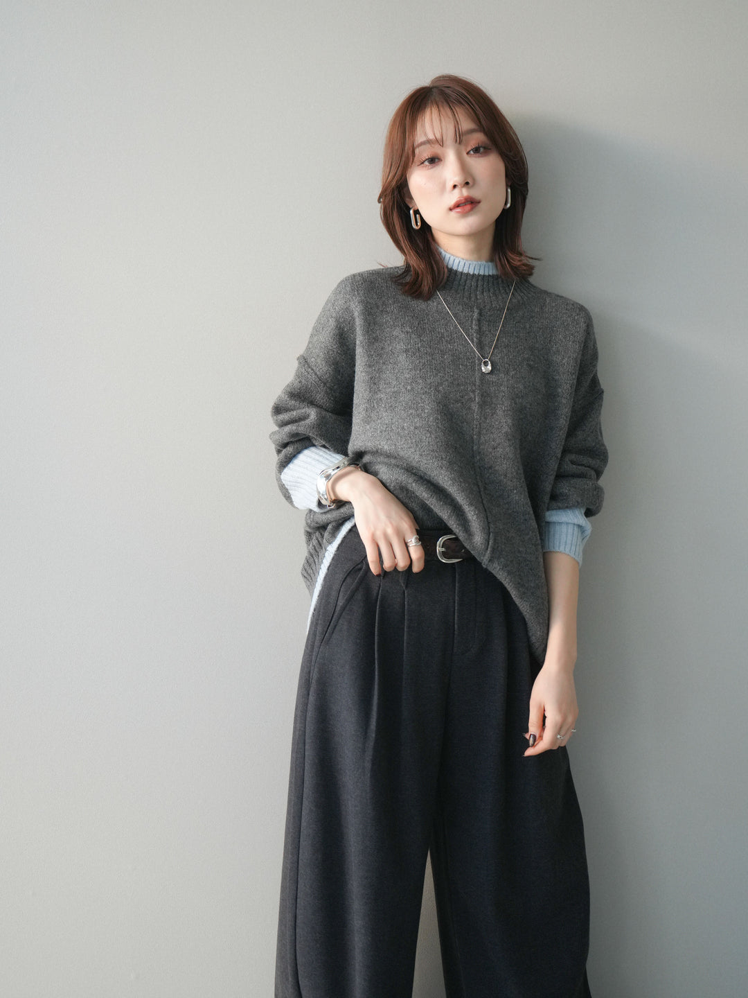 [SET]配色ハイネックニットプルオーバー+配色ハイネックニットプルオーバー(2set)