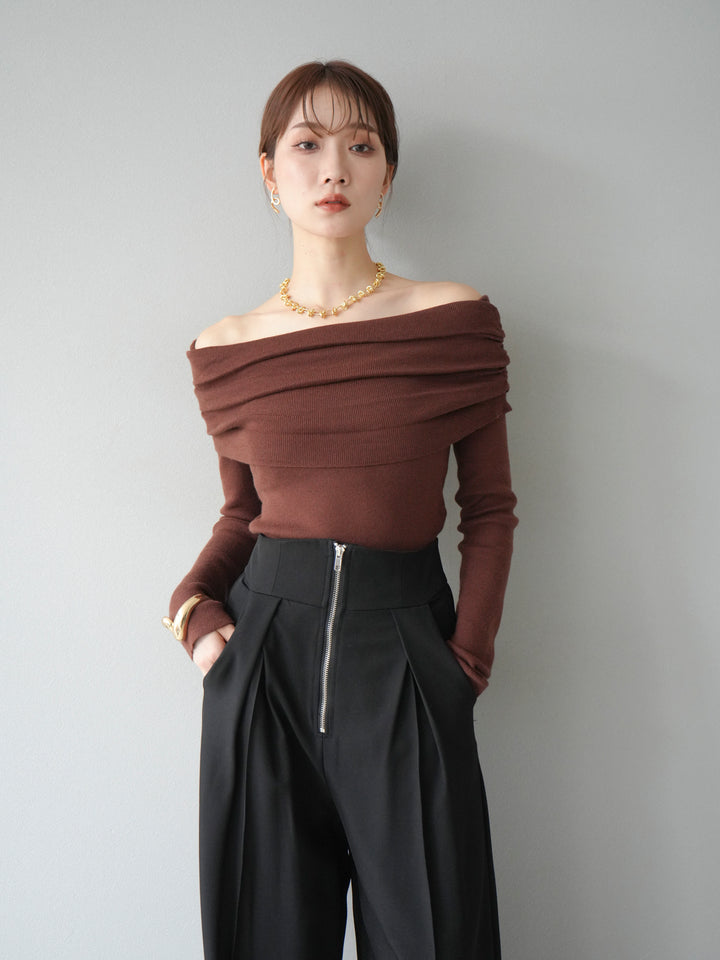 [予約]オフショルニットプルオーバー/ブラウン