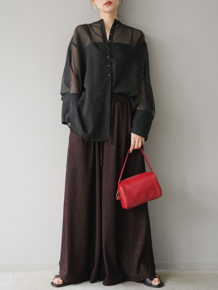 [予約]シャイニーシアーバンドカラーシャツ/ブラック