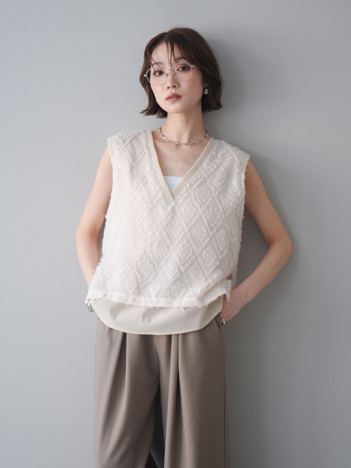 [SET]フリンジレイヤードVネックノースリーブ+選べるアクセセット(2set)