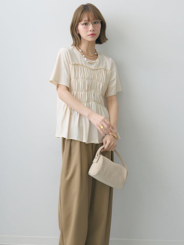 [SET]クールタッチシャーリングTEE+クレープデシンタックワイドパンツ(2set)