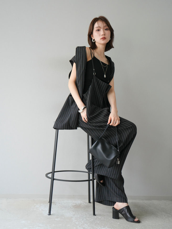 【着回しセット】[SET]ヘリンボーンストライプジレ+シアー切替ベロアトップス+ヘリンボーンストライプサロペット(3set)