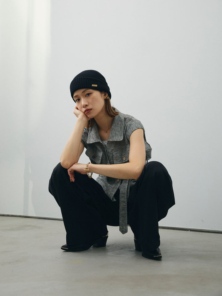 [予約]ミックスヤーンメッシュブラウス/ブラック