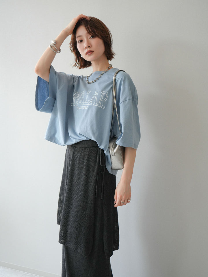 [SET]ボックスシルエットロゴTEE+レイヤードラップニットスカート(2set)