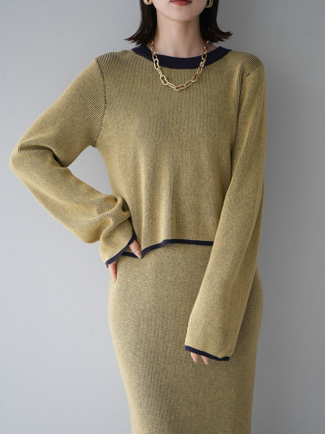 [套裝] 雙面配色羅紋針織套頭衫 + 可選飾品套裝（2 套）