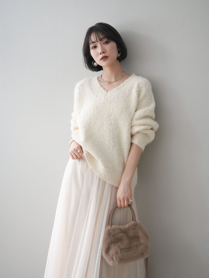 [SET]Vネックスラブニットプルオーバー+選べるアクセセット(2set)