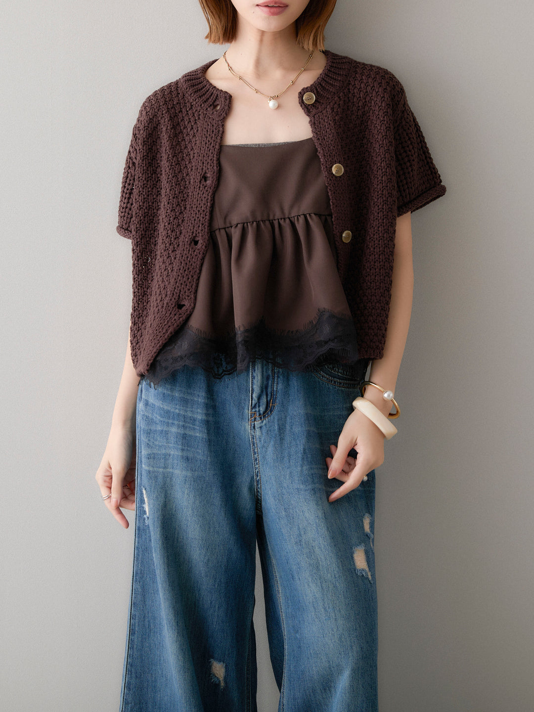 【套裝】低針數半針織開襟衫 + 可選配件套裝（2 套）