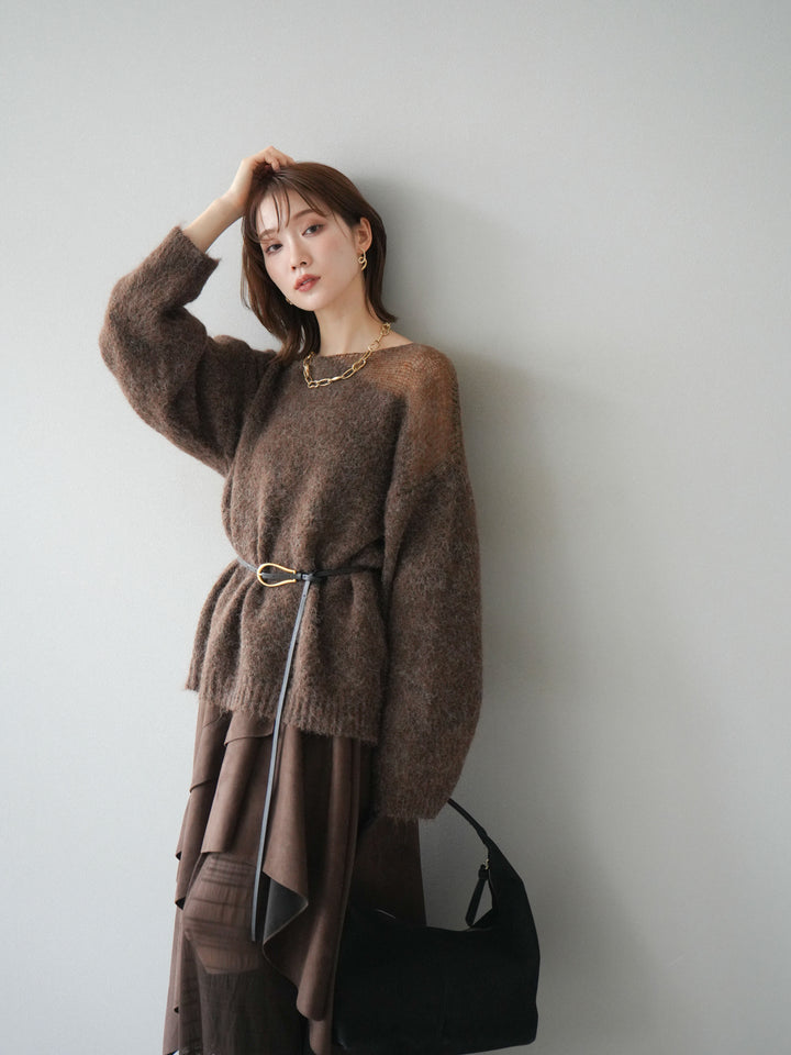 [SET]ネック透かし編みニットプルオーバー+選べるアクセセット(2set)