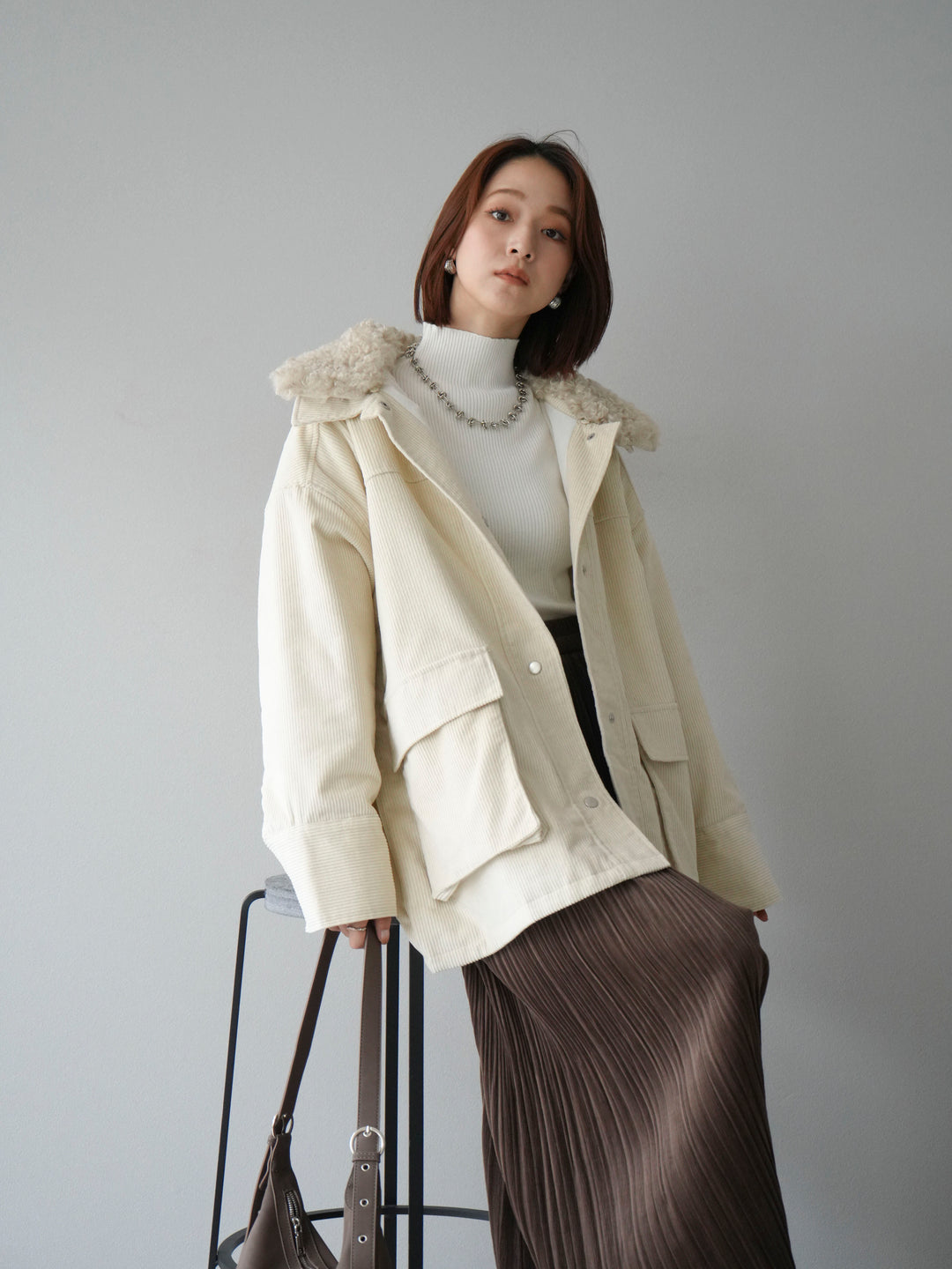 [予約]コーデュロイボア襟フライトジャケット/エクリュ