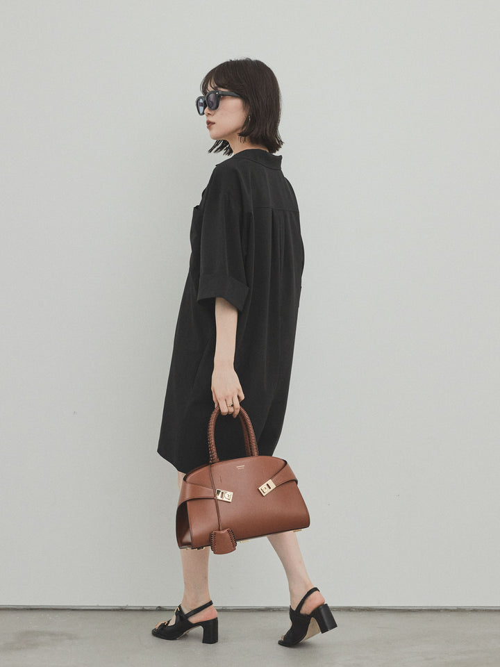 [補貨] [預訂] 縐雪紡襯衫連身衣/黑色