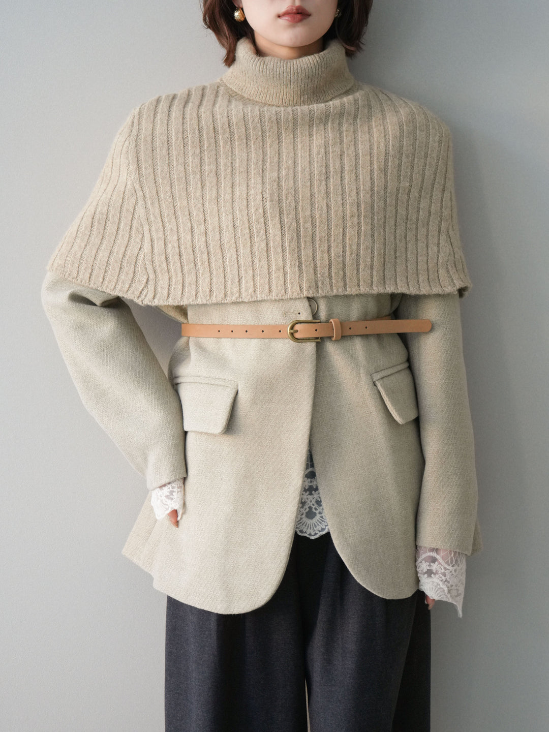 [20%オフ]ケープ付ノーカラージャケット/ivory