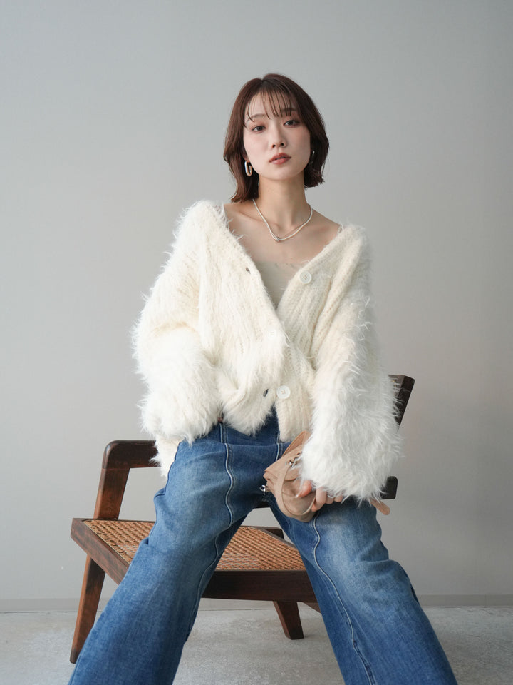 [SET]シャギーオーバーニットカーディガン+選べるアクセセット(2set)