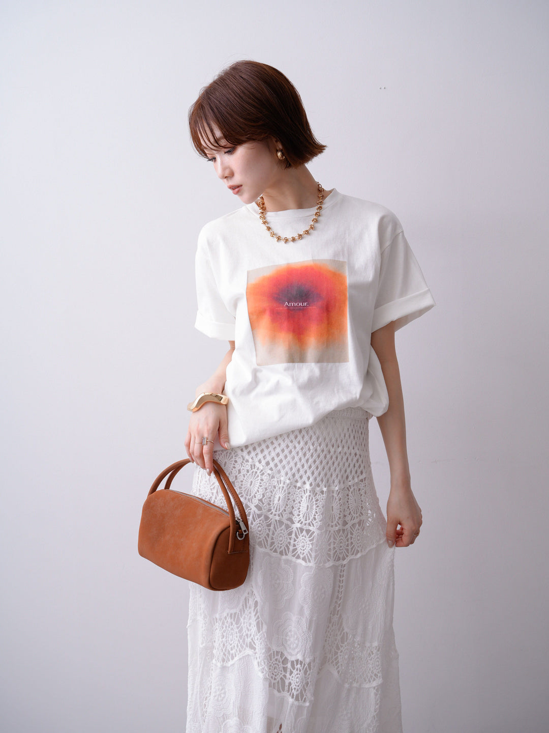 [SET]ニュアンスフローラルフォトTEE+クロシェマキシスカート(2set)