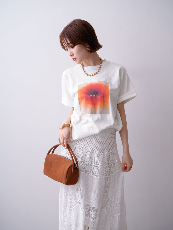 [SET]ニュアンスフローラルフォトTEE+クロシェマキシスカート(2set)
