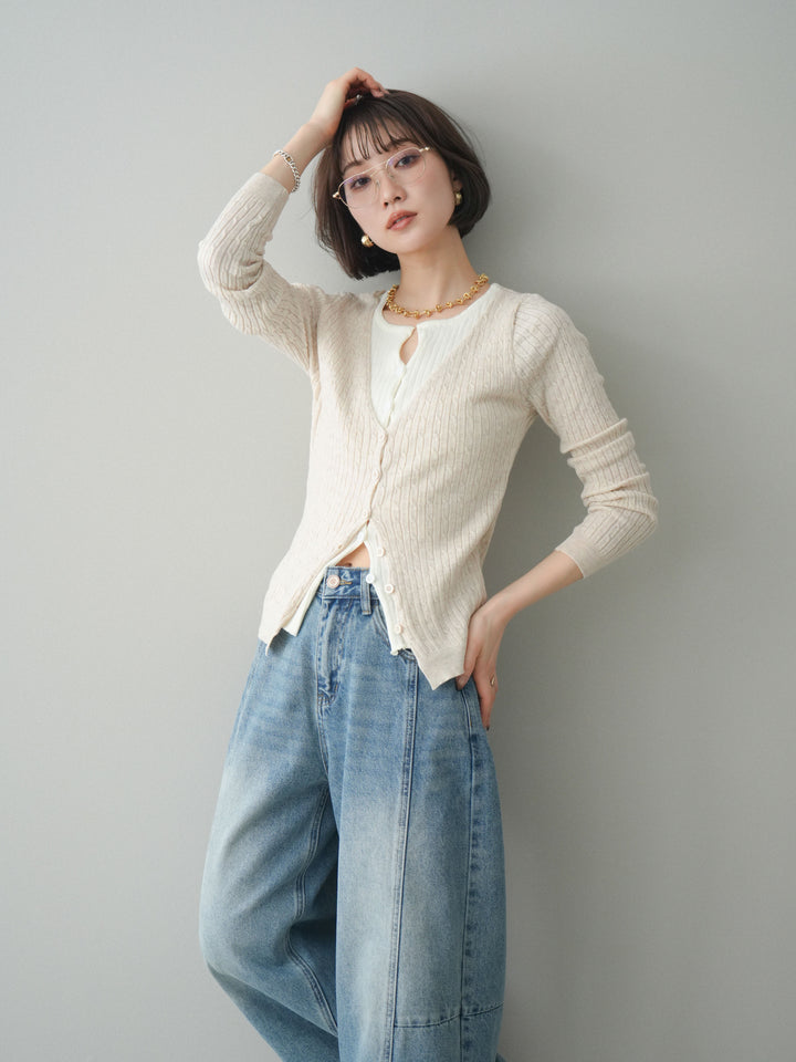 [予約]バイカラーレイヤードニットカーディガン/white