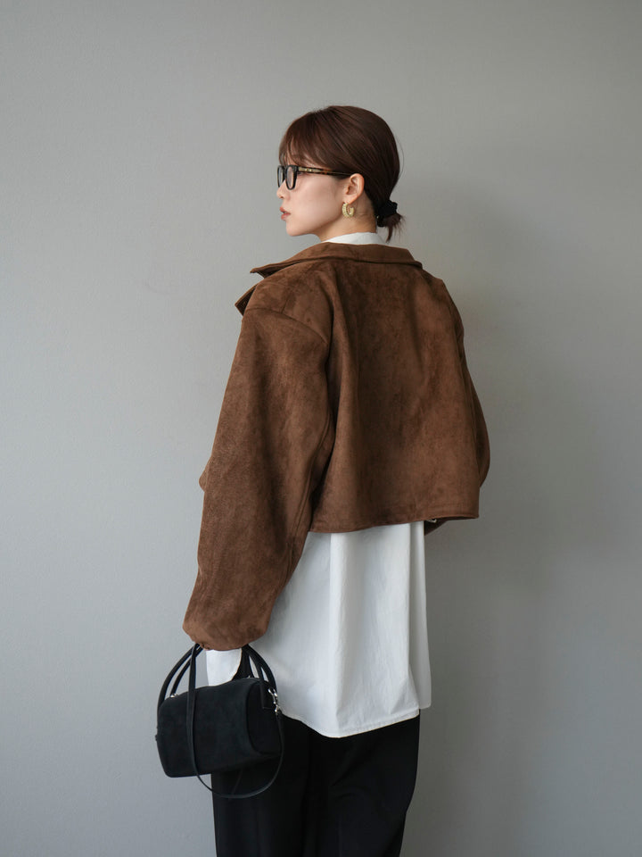 [予約]パンチングデザインスエードショートジャケット/ブラウン