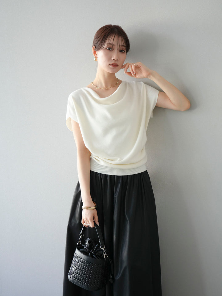 [予約]ドレープドルマンフレンチスリーブニットトップス/アイボリー
