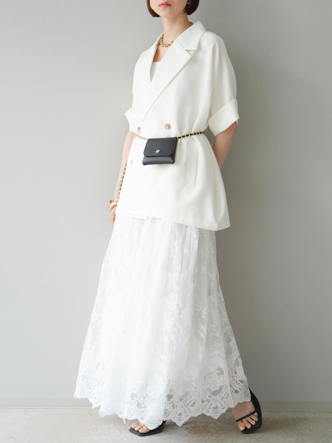 [予約]レースフレアスカート/ホワイト