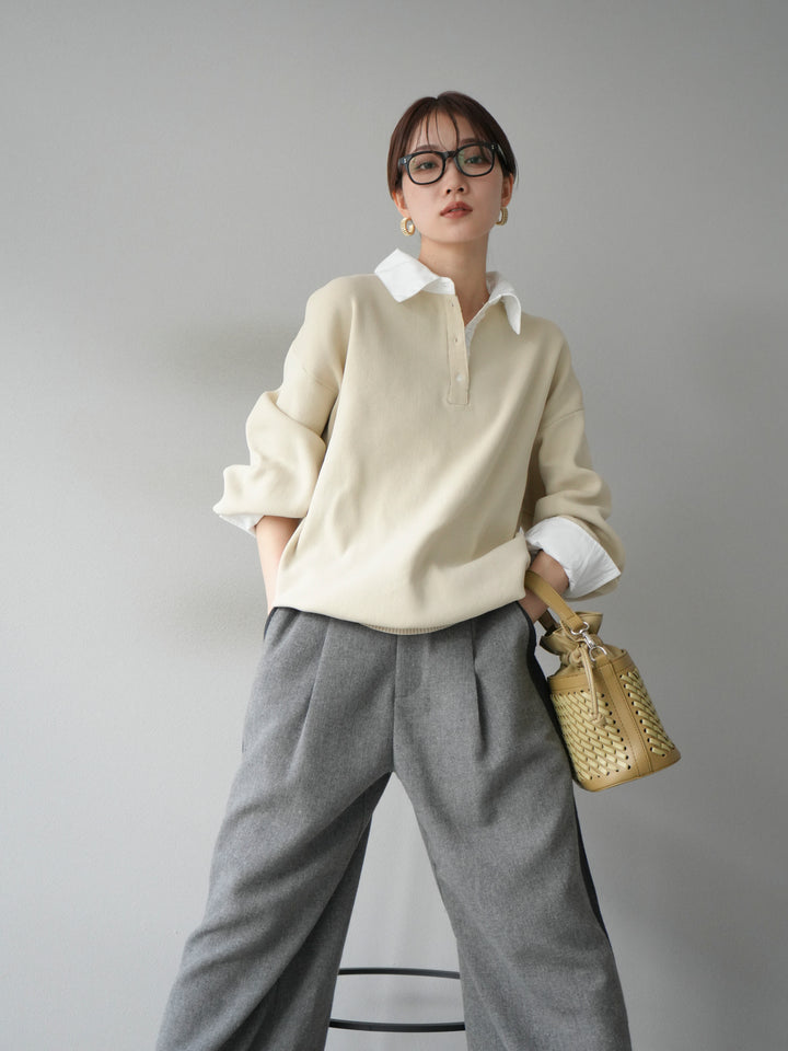 [預購] 領口Polo針織套衫/象牙白