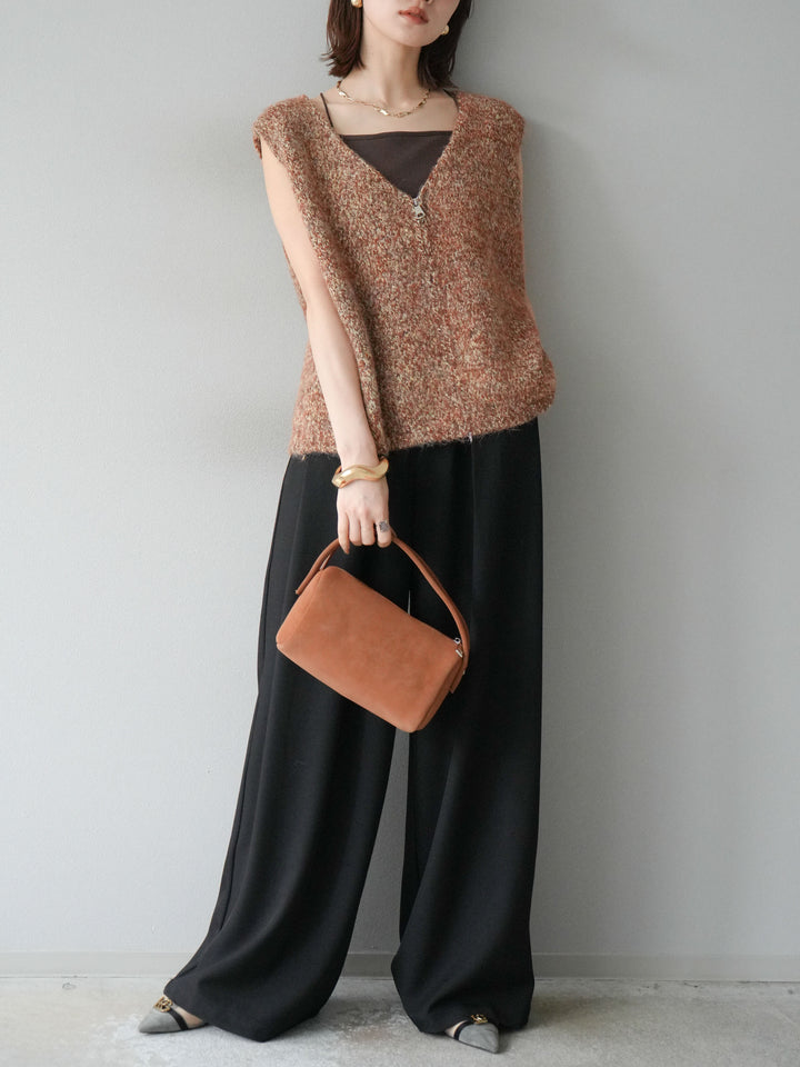 [預購] 皮帶環設計寬褲/黑色