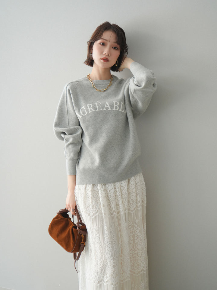 [予約]半ラバープリントロゴスウェットライクニットプルオーバー/mokugray