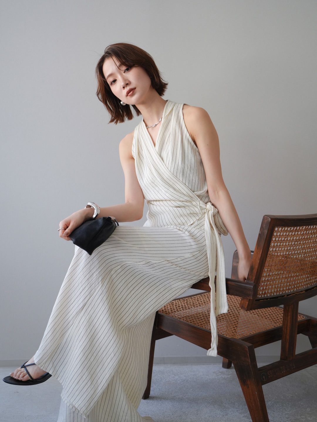 [SET]ラップノースリーブトップス＆ワイドフレアパンツSET UP(2SET)+選べるアクセセット(2set)