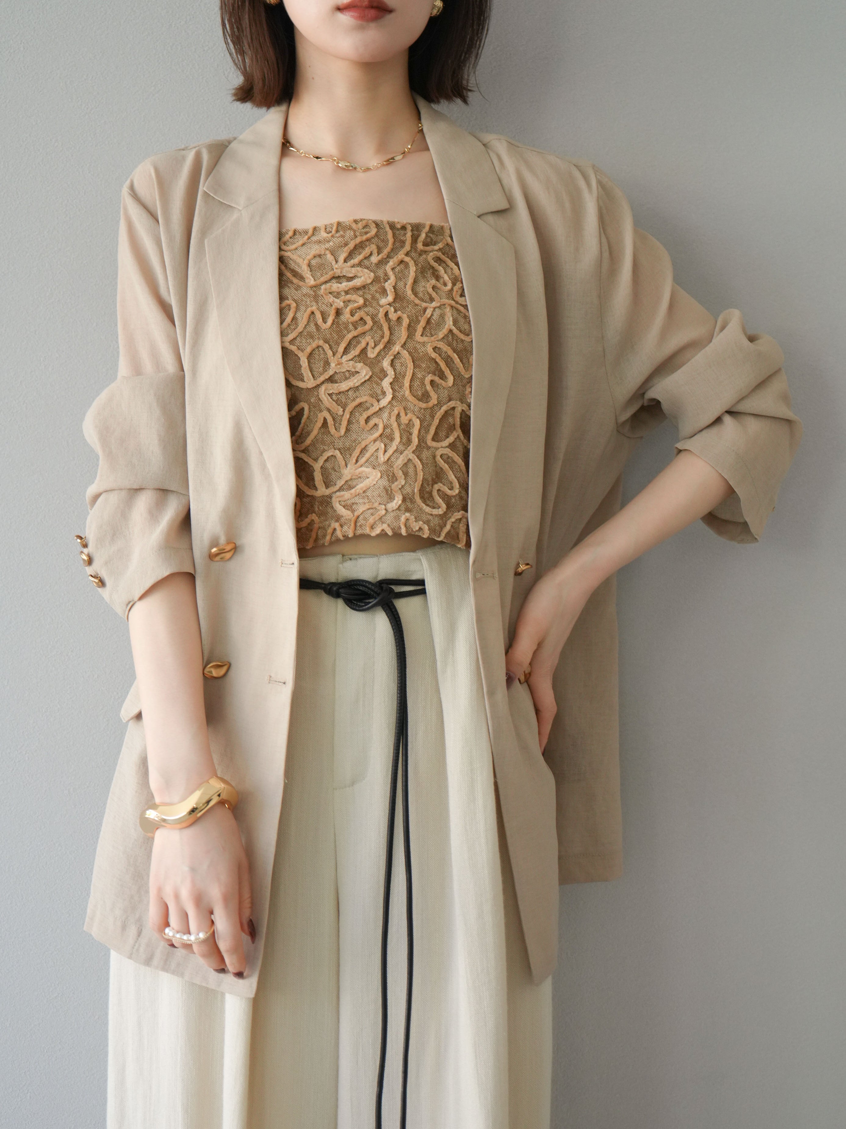 styling/ シアージャケット ベージュ 予約]ゴールドボタンシアージャケット/ベージュ – Lumier