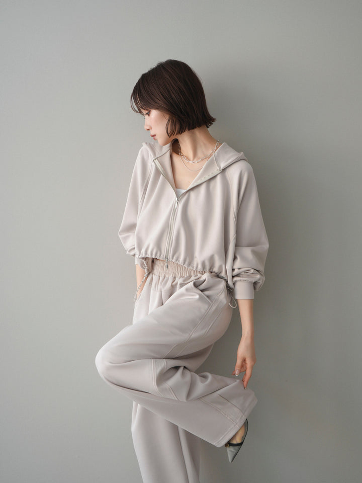 [SET]バイカラー異素材ライトポンチクロップドZIPフーディー+バイカラー異素材サイドラインライトポンチパンツ(2set)