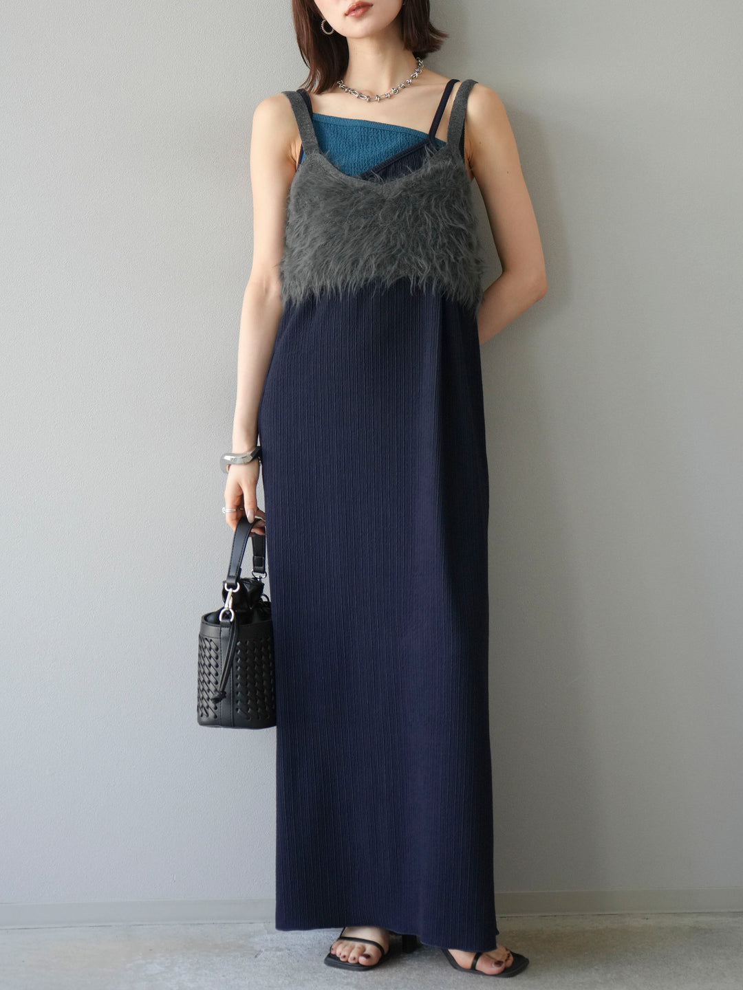 [予約]シャギーニットビスチェ/チャコール