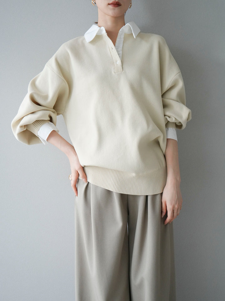 【SET】翻領polo針織套衫+雙褶闊腿褲（2件組）