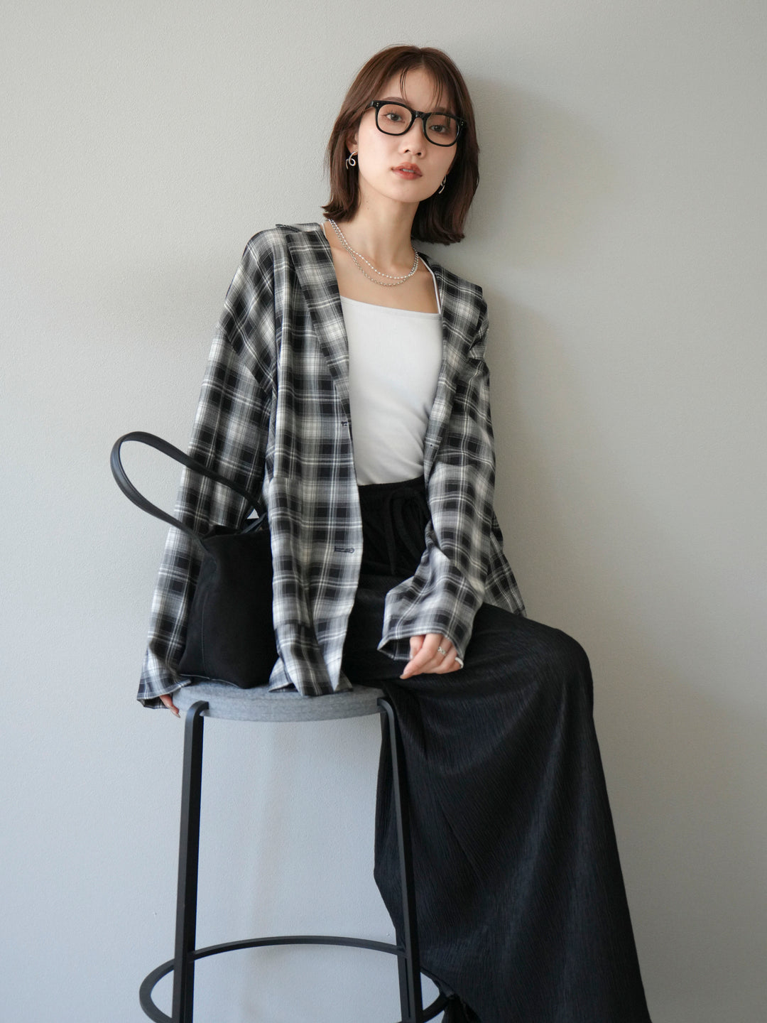 [予約]チェックシャツジャケット/ブラック