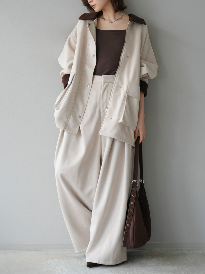 [予約]コーデュロイ襟スウェードミドルジャケット /エクリュ