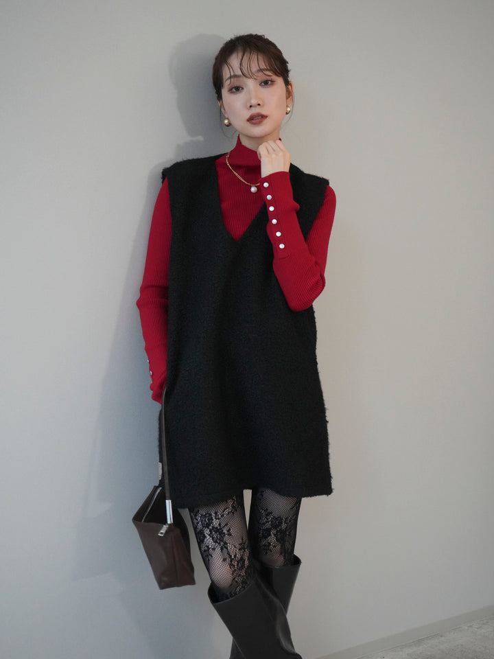 [予約]ミックスループヤーンニットミニワンピース/black